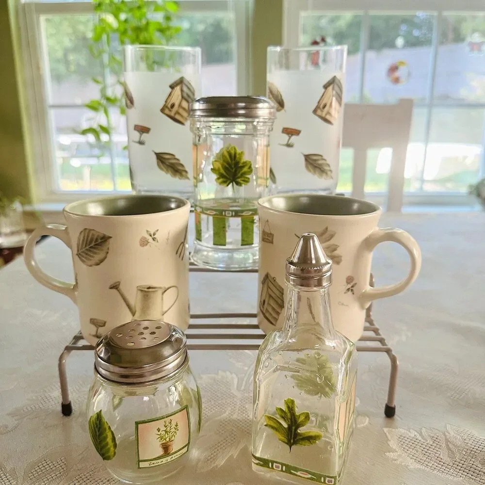 VTG Libbey Pfaltzgraff Naturewood 7pc Glassware Mug Lot Cruet Shaker Pristine